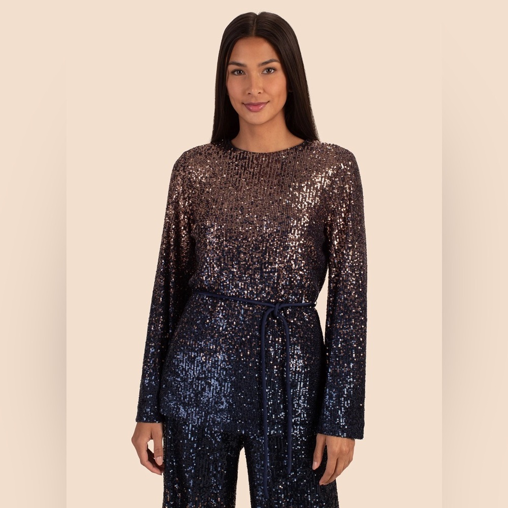 Trina Turk NWT Ombré Sequin West Top Bronze/Dark Blue | Size Large